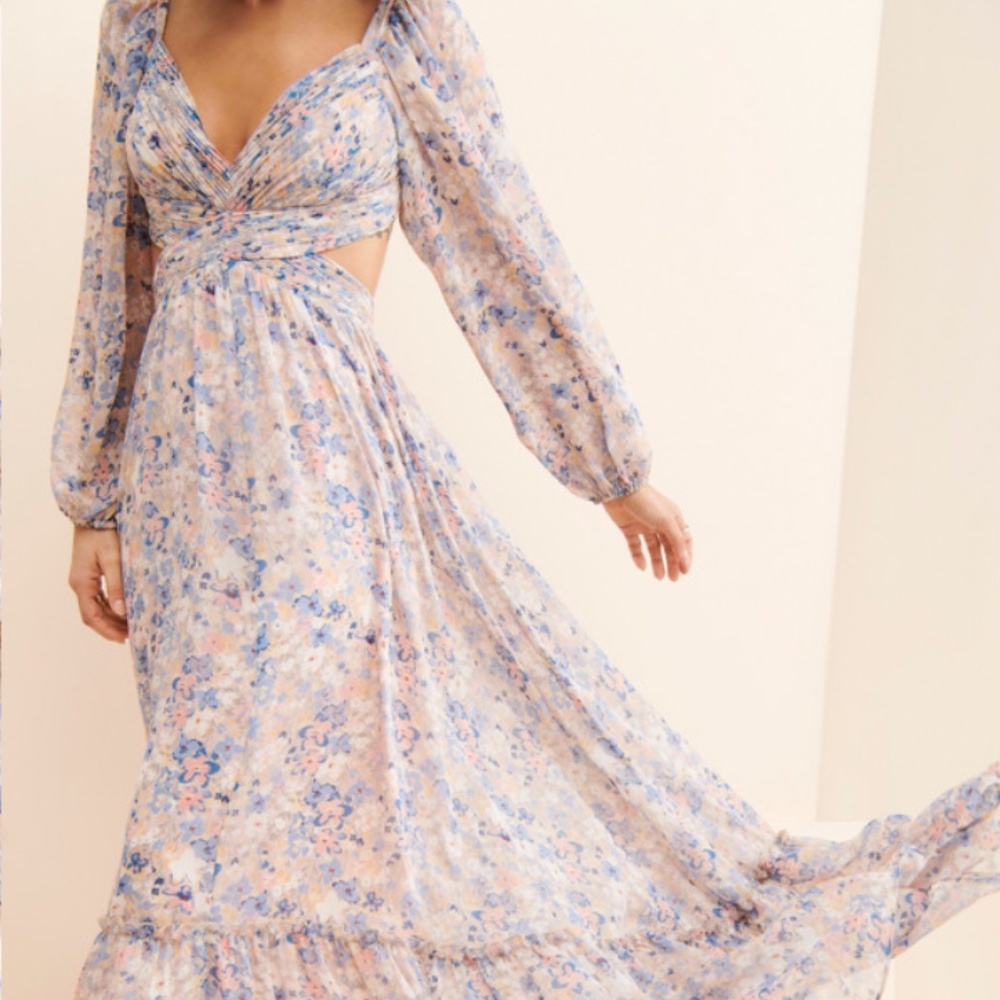 Astr The Label Kammy Floral Cutout Maxi Dress Blue Pink